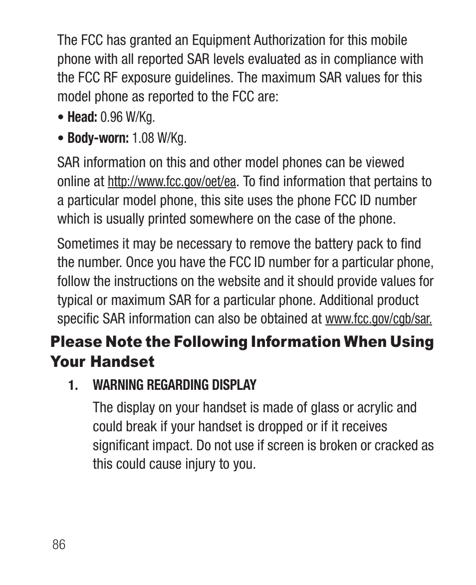 Please note the following information when using, Your handset | Samsung SCH-R631DWACRI User Manual | Page 90 / 145