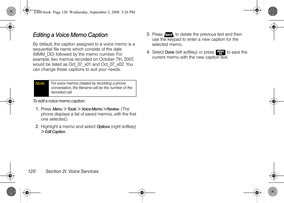 Editing a voice memo caption | Samsung SPH-Z400DAASPR User Manual | Page 137 / 214