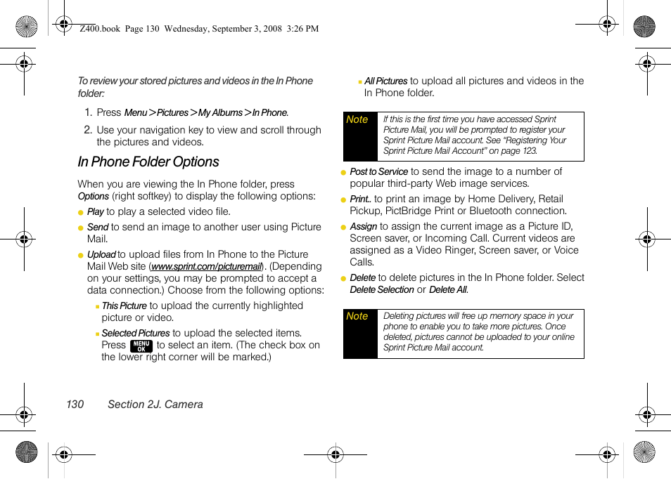 In phone folder options | Samsung SPH-Z400DAASPR User Manual | Page 147 / 214