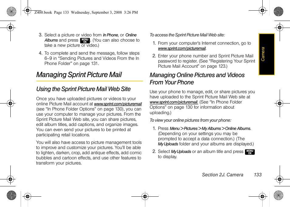 Managing sprint picture mail, Using the sprint picture mail web site | Samsung SPH-Z400DAASPR User Manual | Page 150 / 214