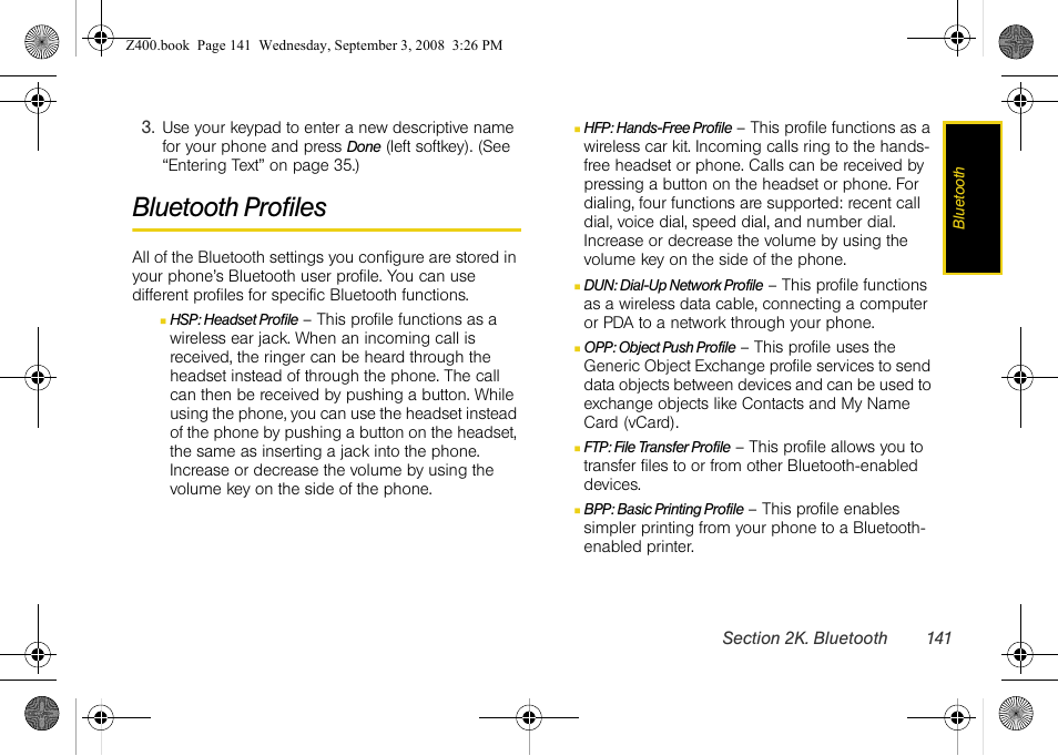 Bluetooth profiles | Samsung SPH-Z400DAASPR User Manual | Page 158 / 214