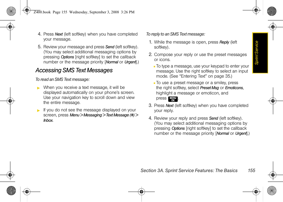 Accessing sms text messages | Samsung SPH-Z400DAASPR User Manual | Page 172 / 214