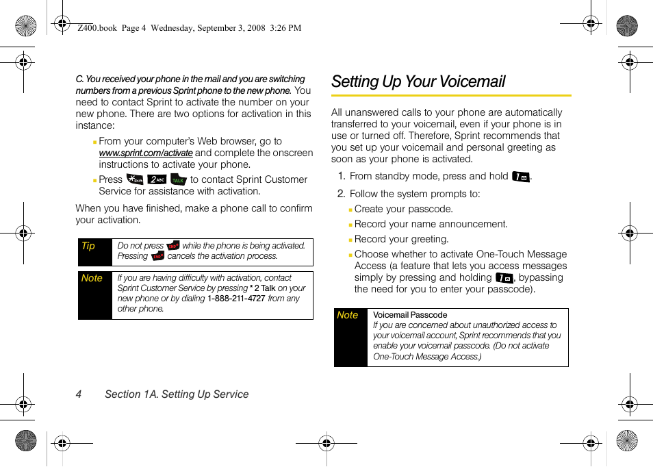 Setting up your voicemail | Samsung SPH-Z400DAASPR User Manual | Page 20 / 214