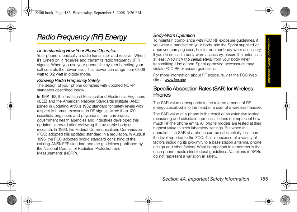 Radio frequency (rf) energy | Samsung SPH-Z400DAASPR User Manual | Page 202 / 214