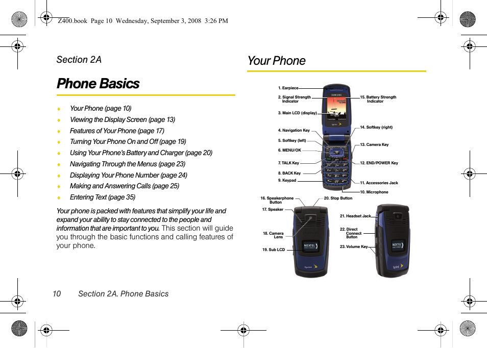 Phone basics, Your phone, 2a. phone basics | Samsung SPH-Z400DAASPR User Manual | Page 26 / 214