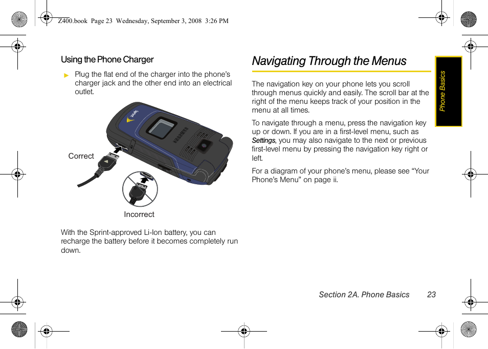 Navigating through the menus | Samsung SPH-Z400DAASPR User Manual | Page 39 / 214