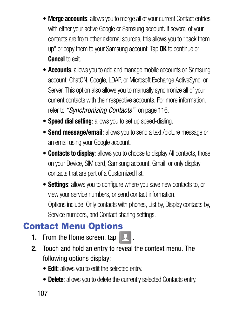 Contact menu options | Samsung SM-S890LZKATFN User Manual | Page 114 / 459