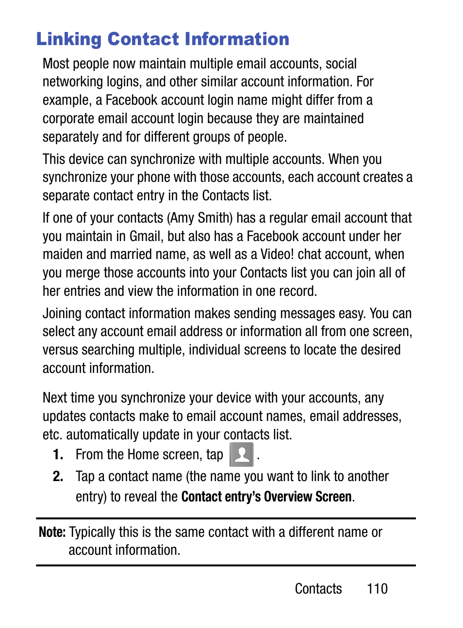 Linking contact information | Samsung SM-S890LZKATFN User Manual | Page 117 / 459