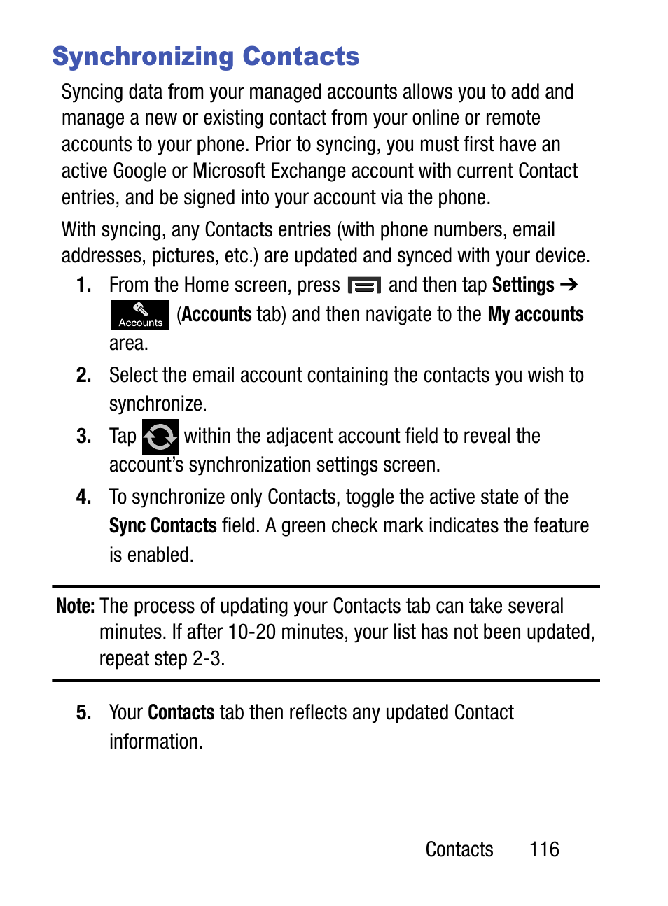 Synchronizing contacts | Samsung SM-S890LZKATFN User Manual | Page 123 / 459