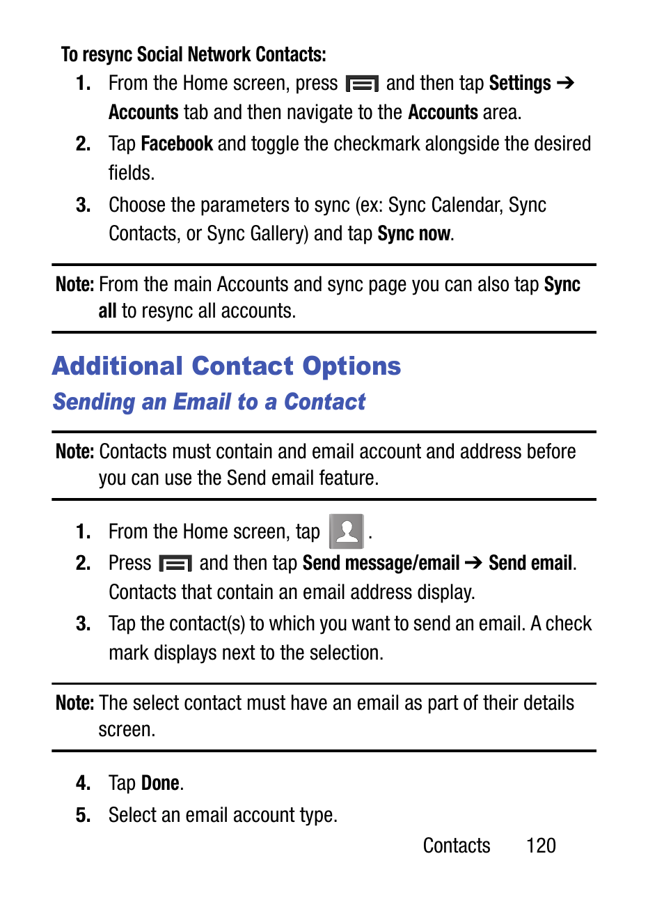 Additional contact options, Sending an email to a contact | Samsung SM-S890LZKATFN User Manual | Page 127 / 459