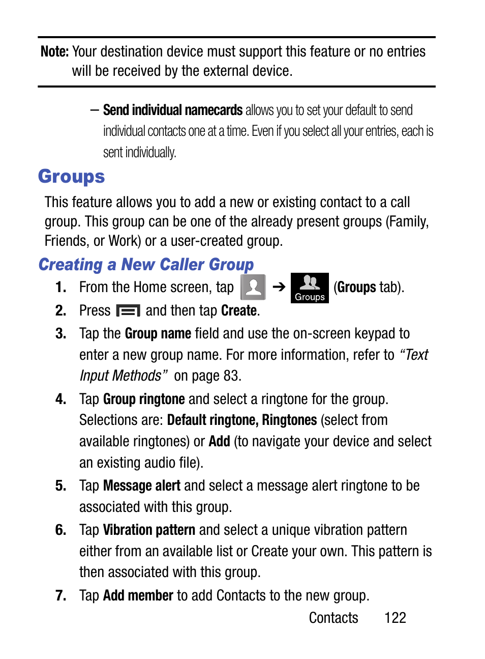 Groups, Creating a new caller group | Samsung SM-S890LZKATFN User Manual | Page 129 / 459