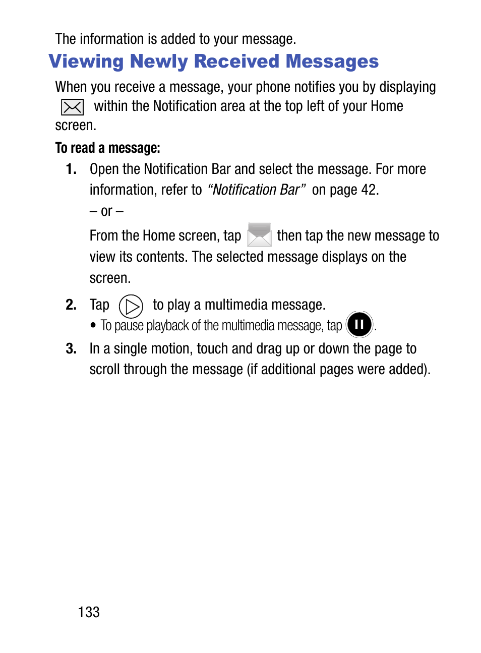 Viewing newly received messages | Samsung SM-S890LZKATFN User Manual | Page 140 / 459