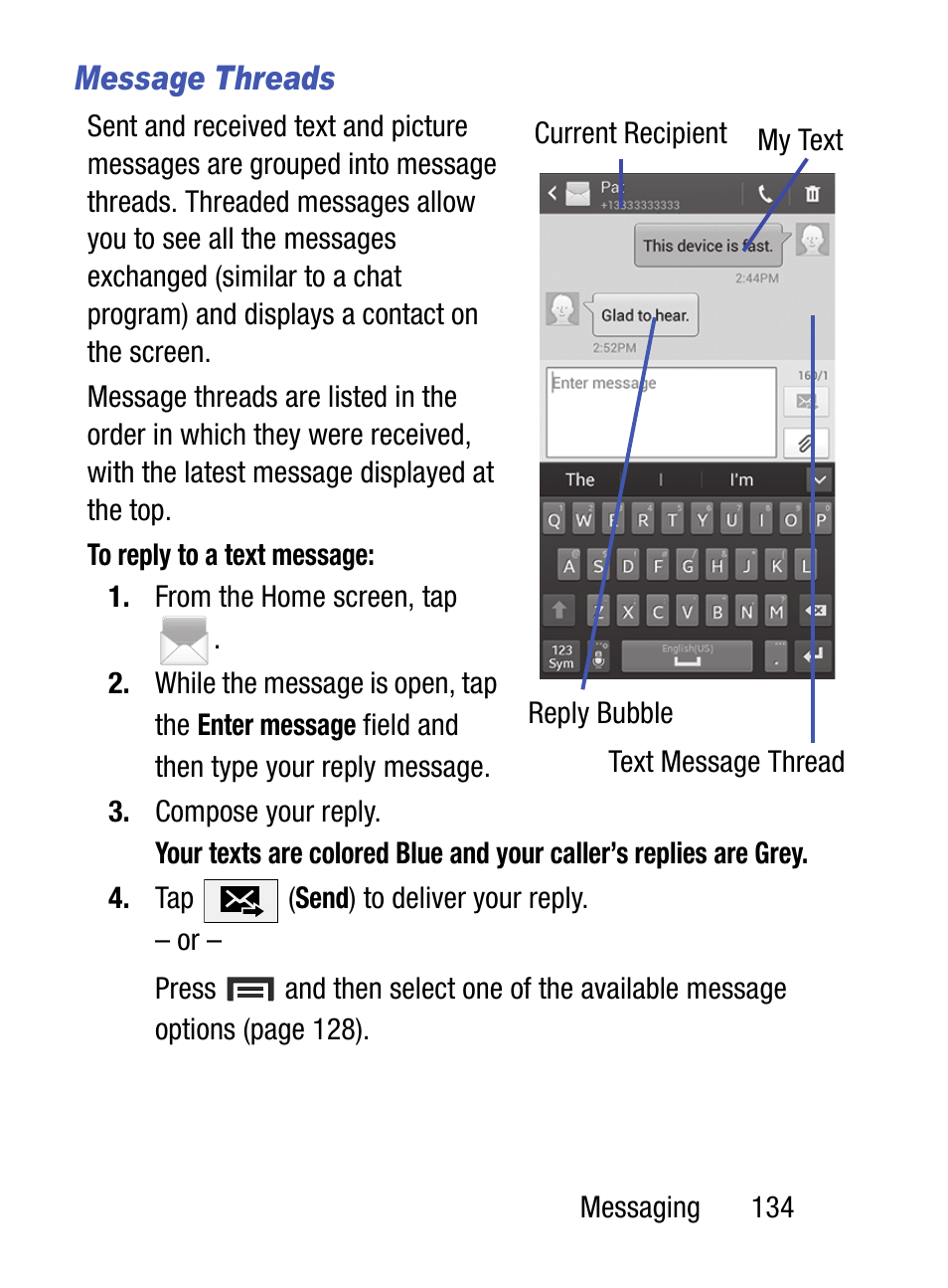 Message threads | Samsung SM-S890LZKATFN User Manual | Page 141 / 459