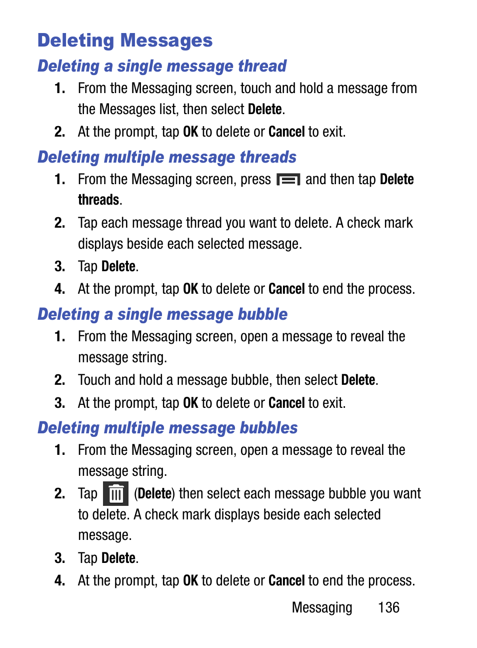 Deleting messages, For more information, refer to “deleting a single | Samsung SM-S890LZKATFN User Manual | Page 143 / 459