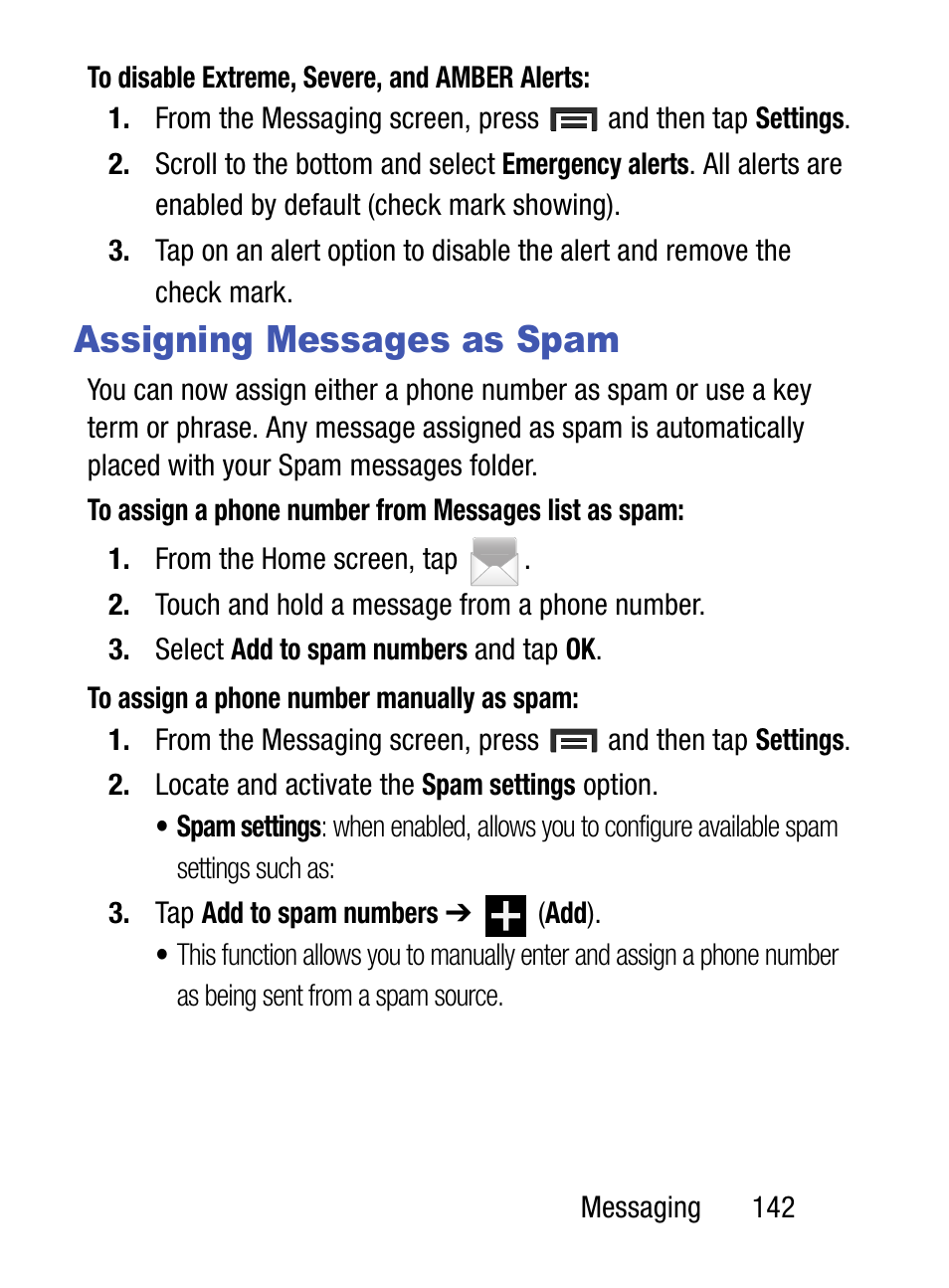 Assigning messages as spam | Samsung SM-S890LZKATFN User Manual | Page 149 / 459