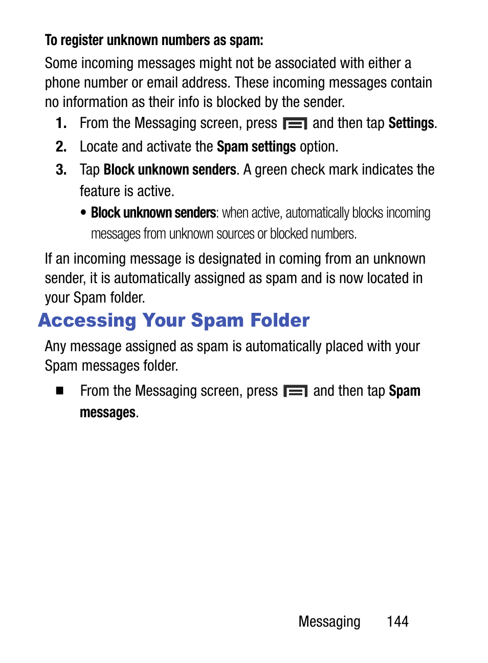 Accessing your spam folder | Samsung SM-S890LZKATFN User Manual | Page 151 / 459