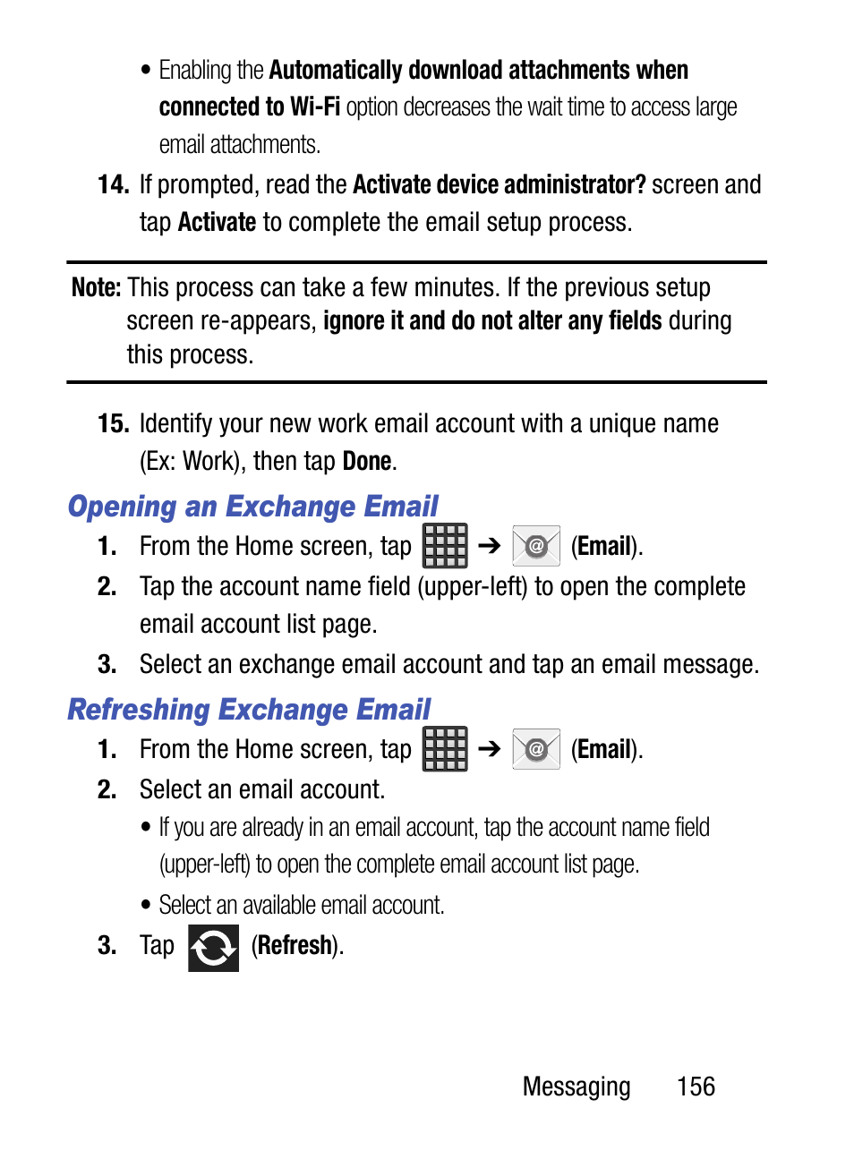 Opening an exchange email, Refreshing exchange email | Samsung SM-S890LZKATFN User Manual | Page 163 / 459