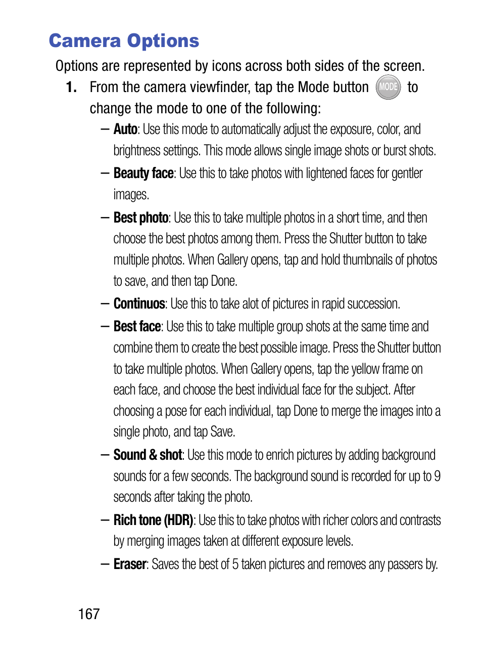 Camera options | Samsung SM-S890LZKATFN User Manual | Page 174 / 459