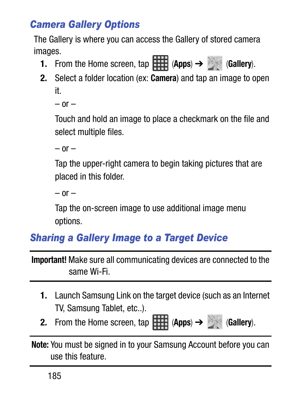 Camera gallery options, Sharing a gallery image to a target device | Samsung SM-S890LZKATFN User Manual | Page 192 / 459