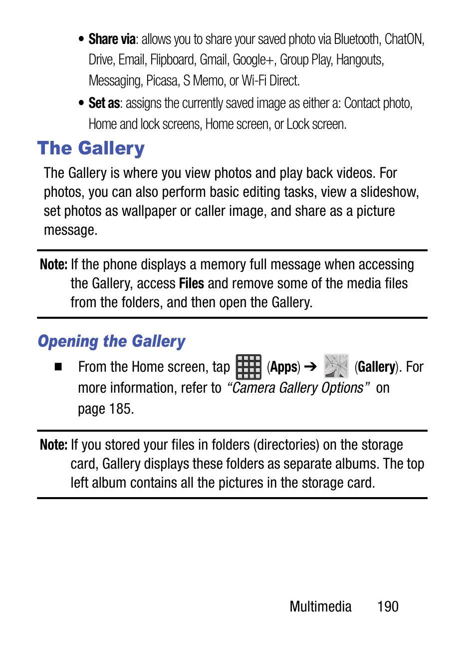 The gallery, Opening the gallery | Samsung SM-S890LZKATFN User Manual | Page 197 / 459