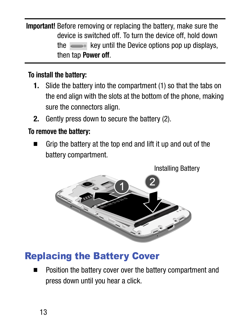 Replacing the battery cover | Samsung SM-S890LZKATFN User Manual | Page 20 / 459