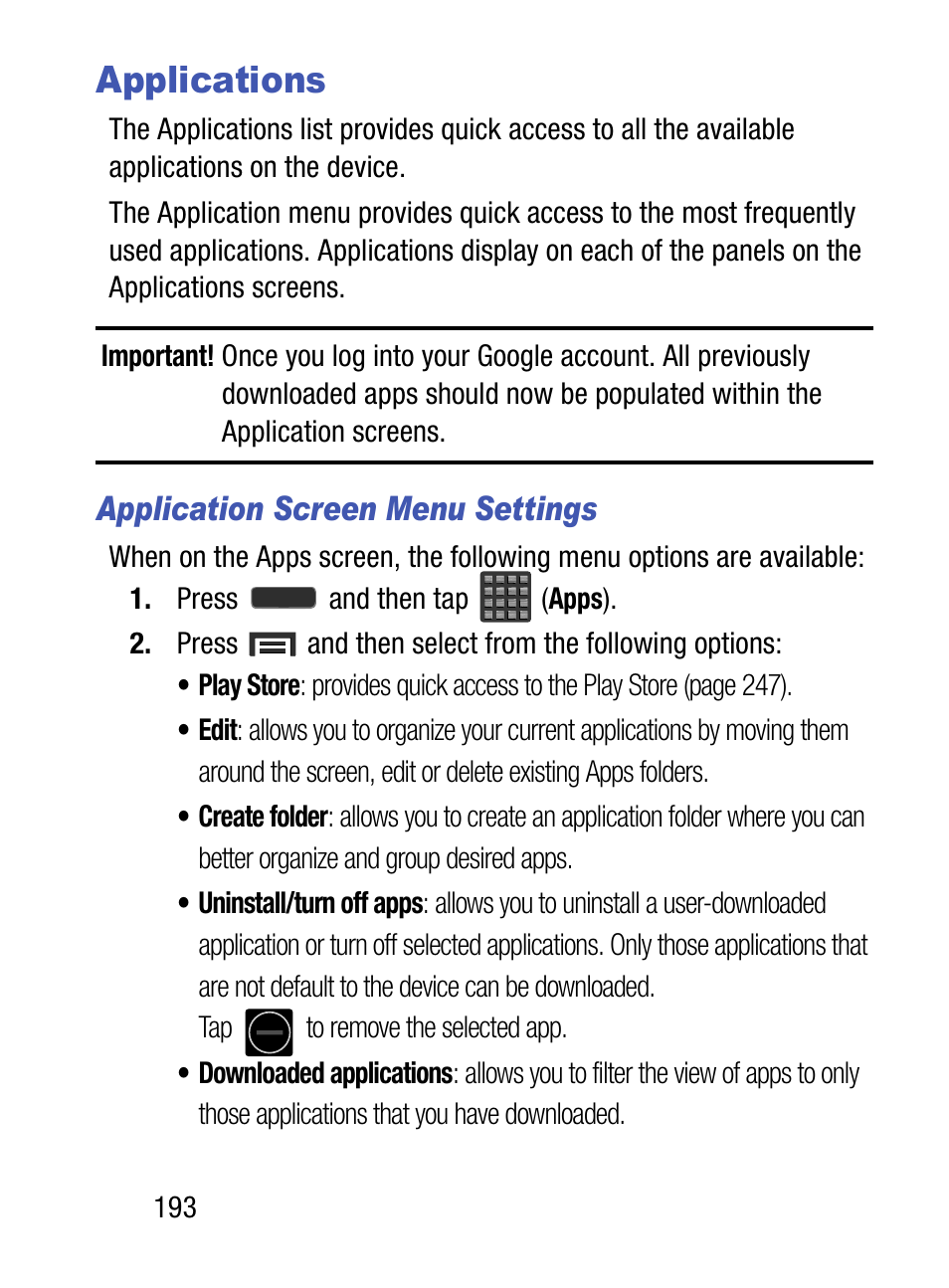 Applications, Application screen menu settings | Samsung SM-S890LZKATFN User Manual | Page 200 / 459