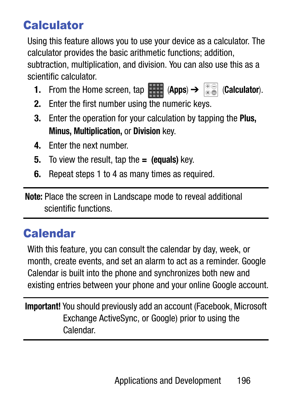 Calculator, Calendar, Calculator calendar | Samsung SM-S890LZKATFN User Manual | Page 203 / 459