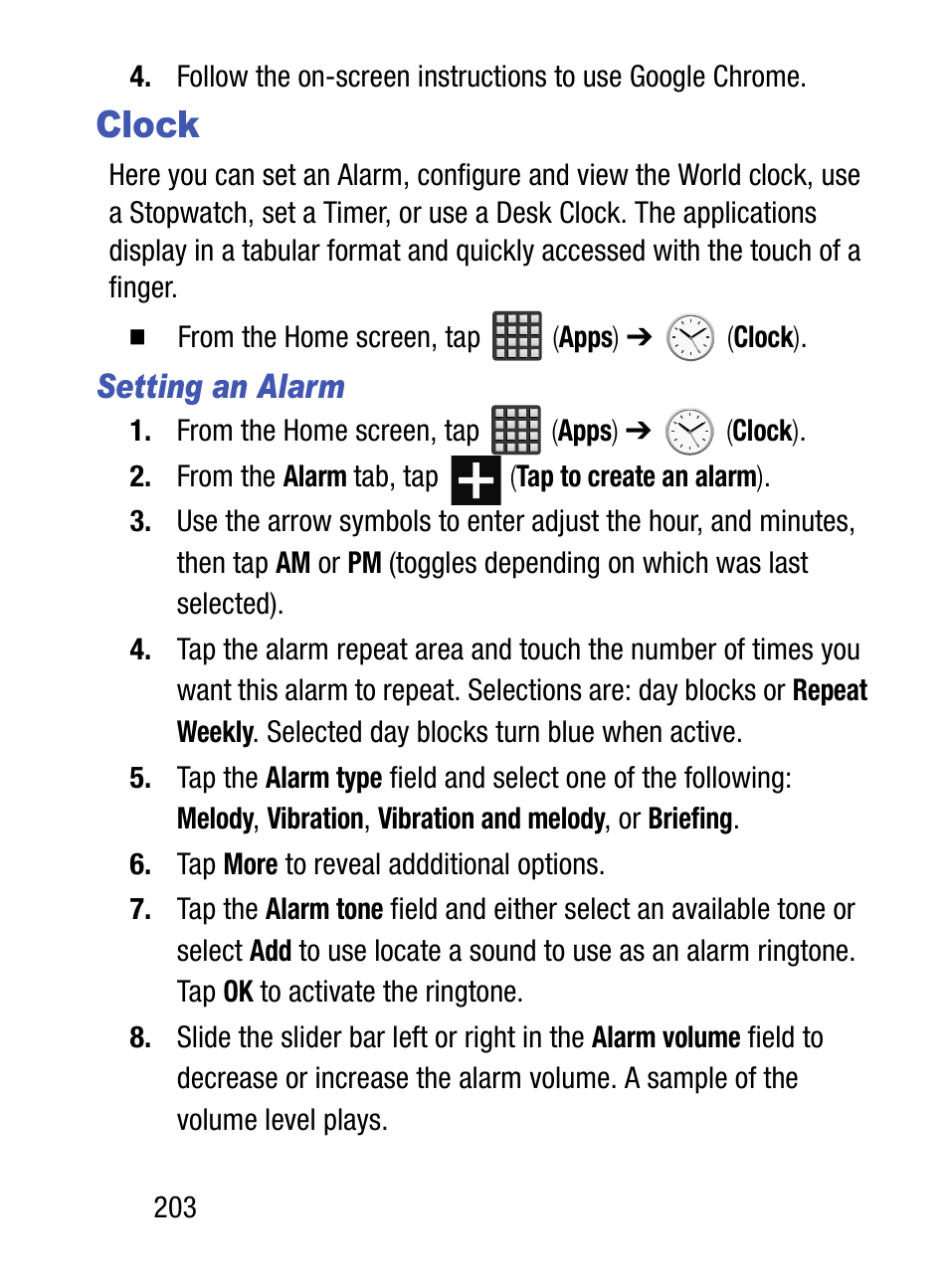 Clock, Setting an alarm | Samsung SM-S890LZKATFN User Manual | Page 210 / 459