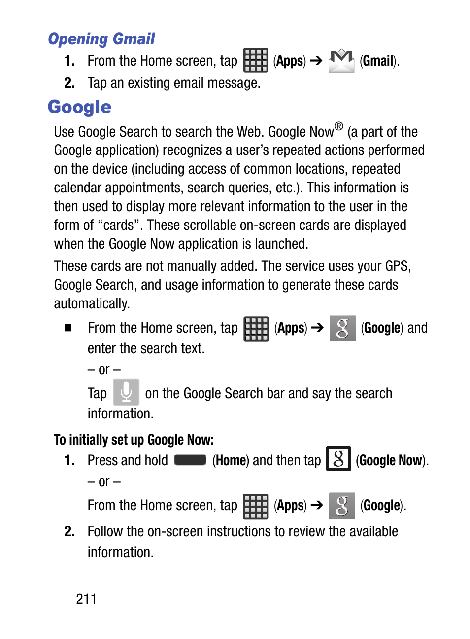 Google, Opening gmail | Samsung SM-S890LZKATFN User Manual | Page 218 / 459