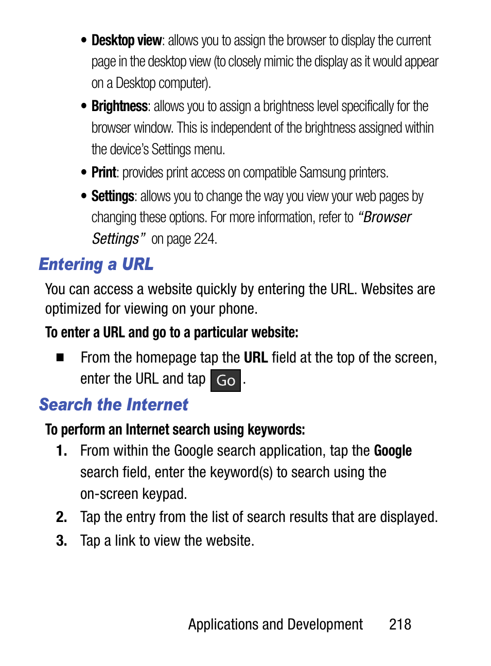 Entering a url, Search the internet | Samsung SM-S890LZKATFN User Manual | Page 225 / 459