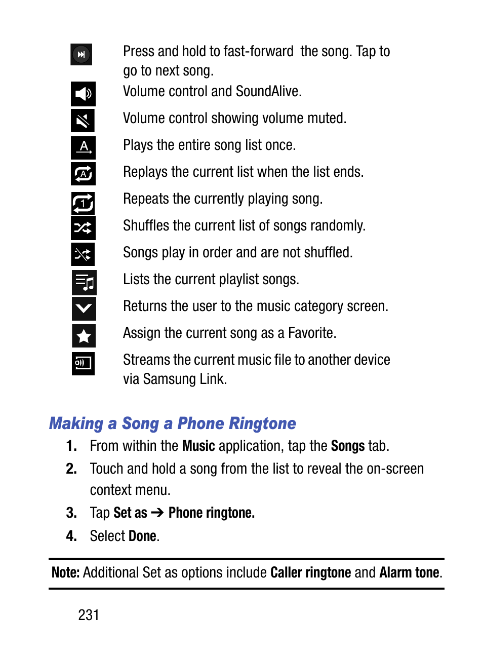 Making a song a phone ringtone | Samsung SM-S890LZKATFN User Manual | Page 238 / 459