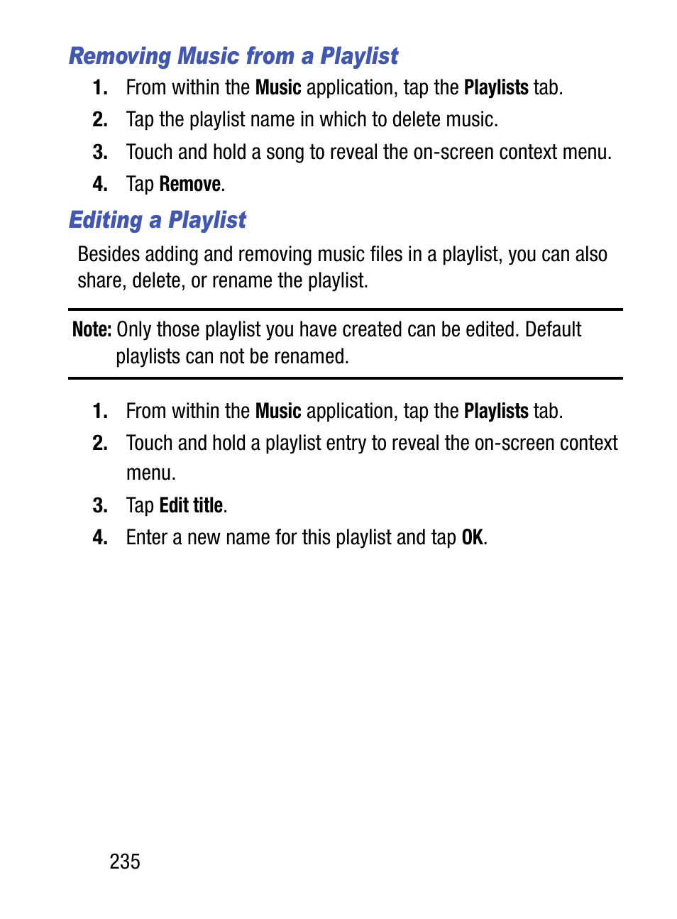 Removing music from a playlist, Editing a playlist | Samsung SM-S890LZKATFN User Manual | Page 242 / 459