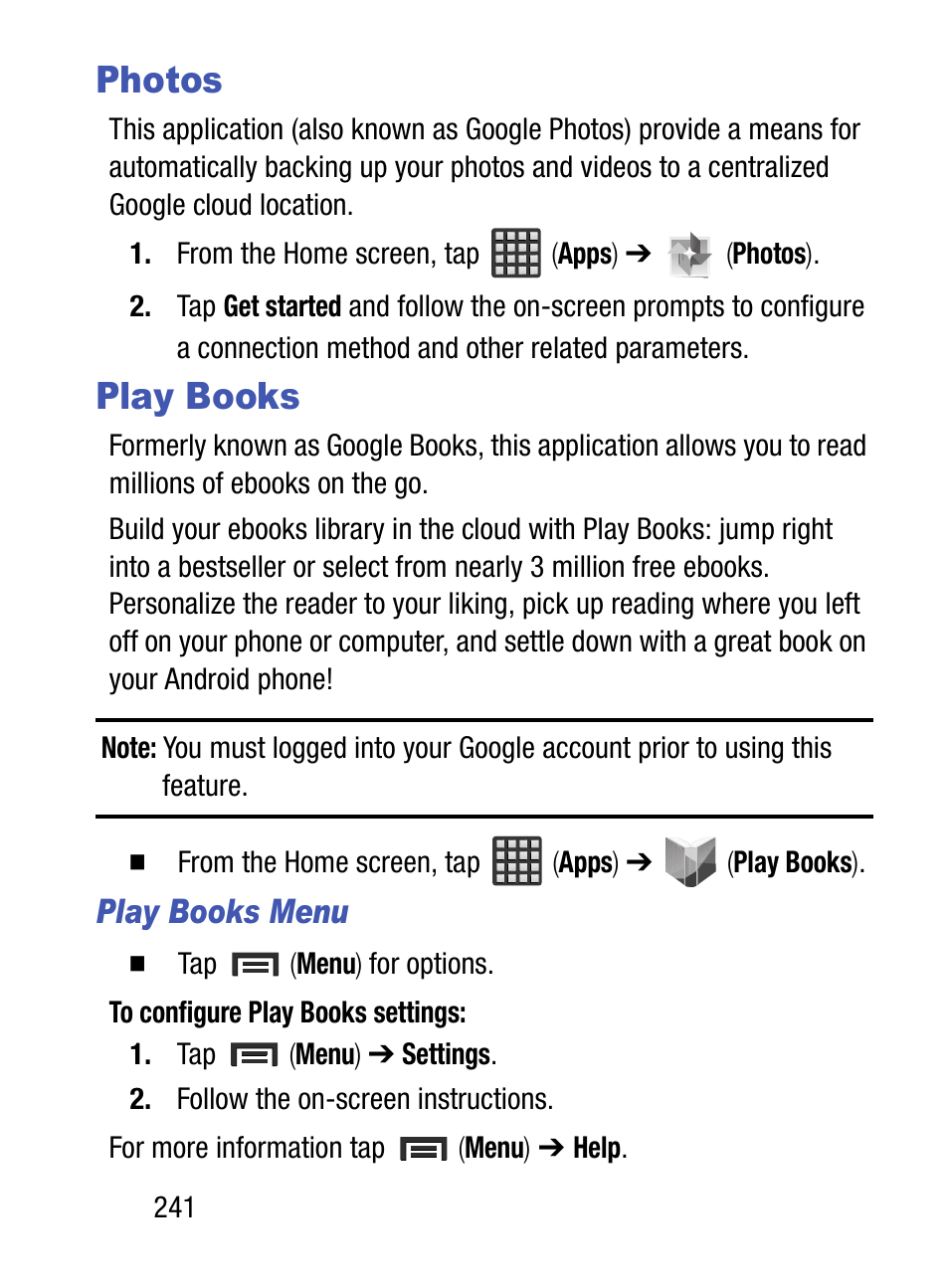 Photos, Play books, Photos play books | Samsung SM-S890LZKATFN User Manual | Page 248 / 459