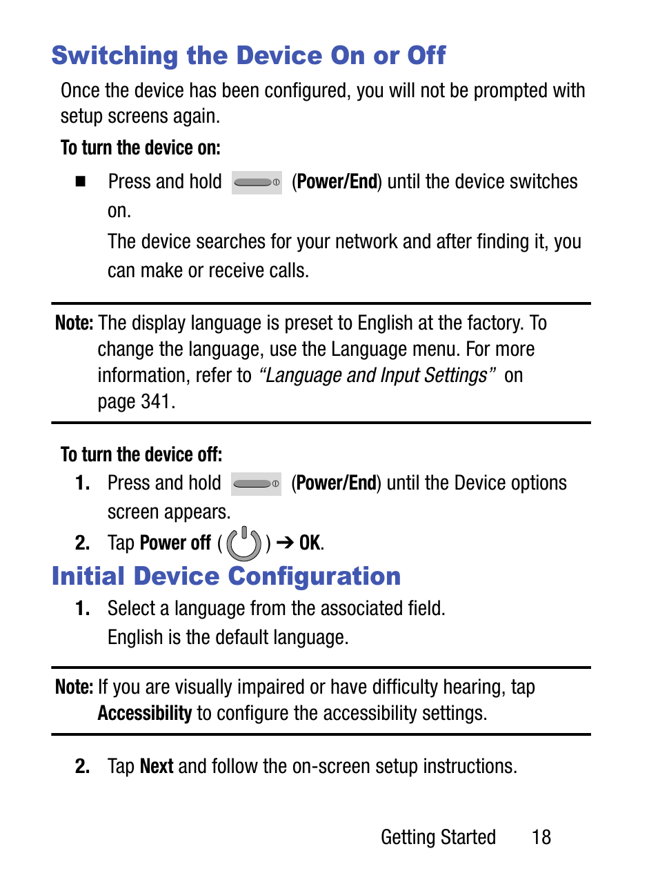 Switching the device on or off, Initial device configuration | Samsung SM-S890LZKATFN User Manual | Page 25 / 459