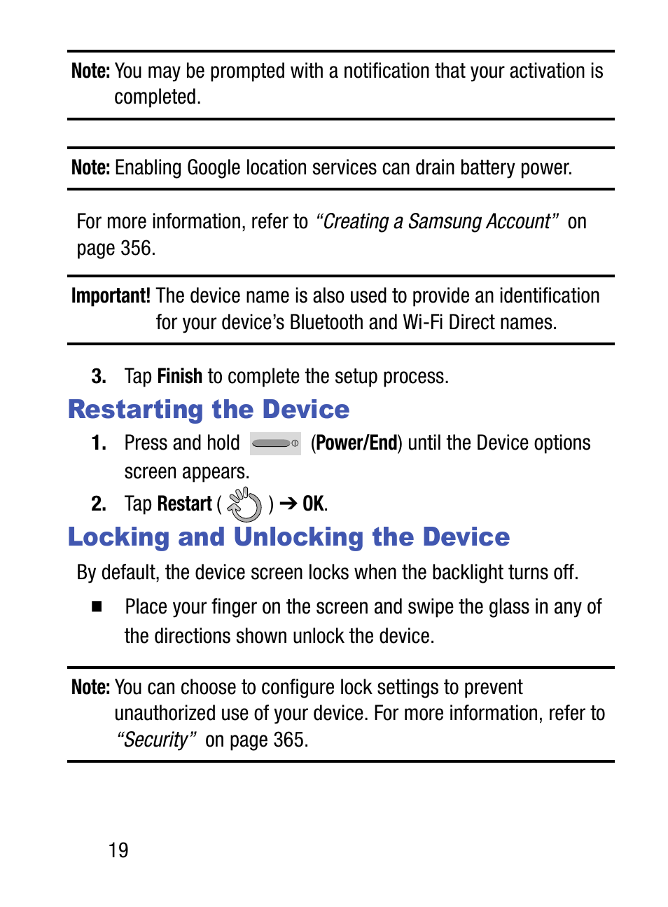 Restarting the device, Locking and unlocking the device | Samsung SM-S890LZKATFN User Manual | Page 26 / 459