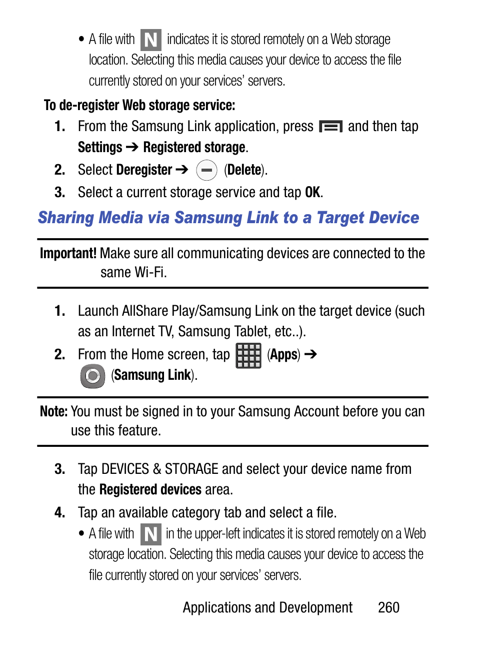 Sharing media via samsung link to a target device | Samsung SM-S890LZKATFN User Manual | Page 267 / 459