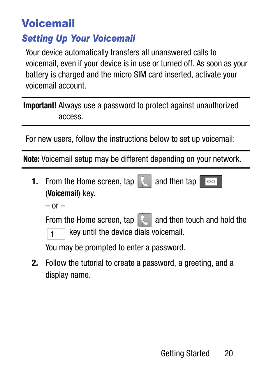 Voicemail, Setting up your voicemail | Samsung SM-S890LZKATFN User Manual | Page 27 / 459