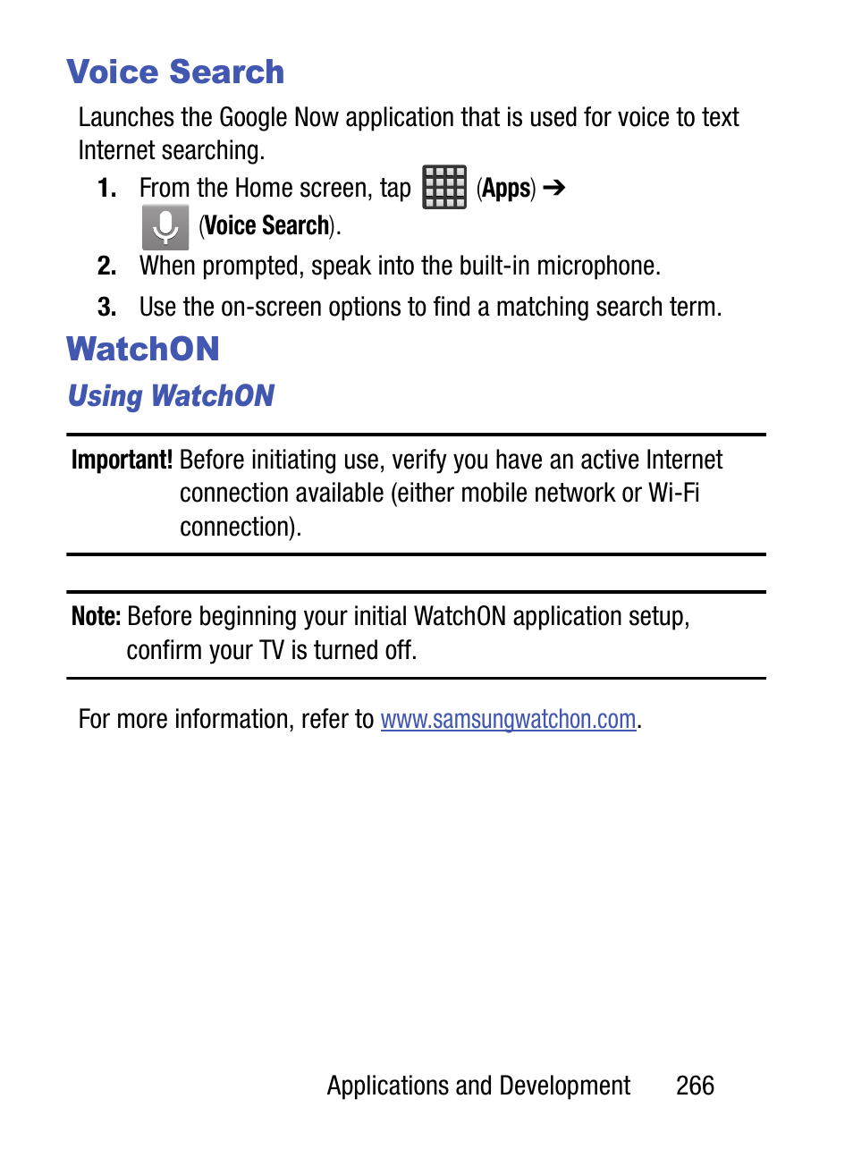 Voice search, Watchon, Voice search watchon | Samsung SM-S890LZKATFN User Manual | Page 273 / 459