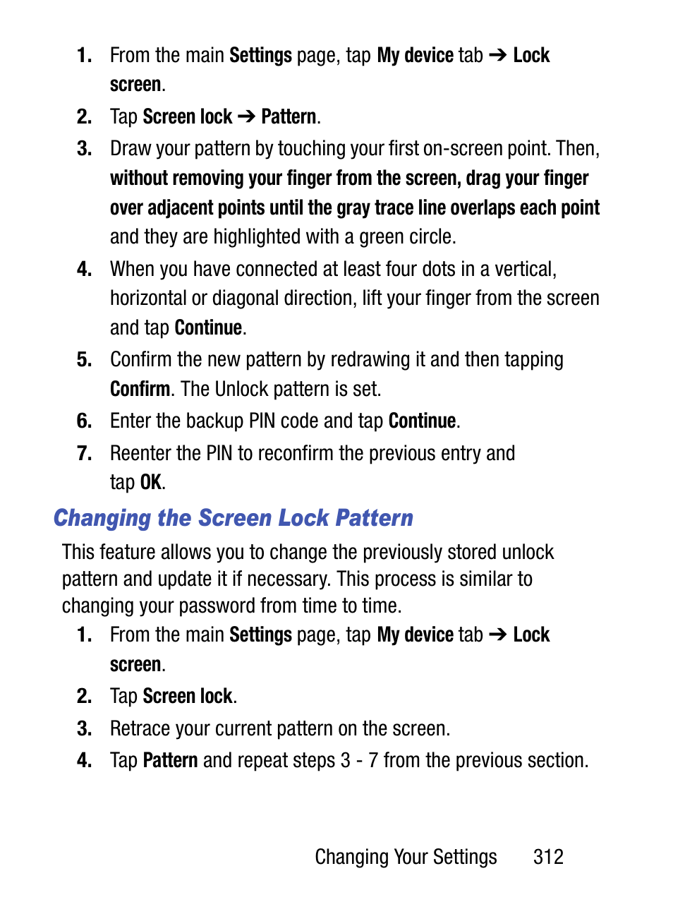 Changing the screen lock pattern | Samsung SM-S890LZKATFN User Manual | Page 319 / 459