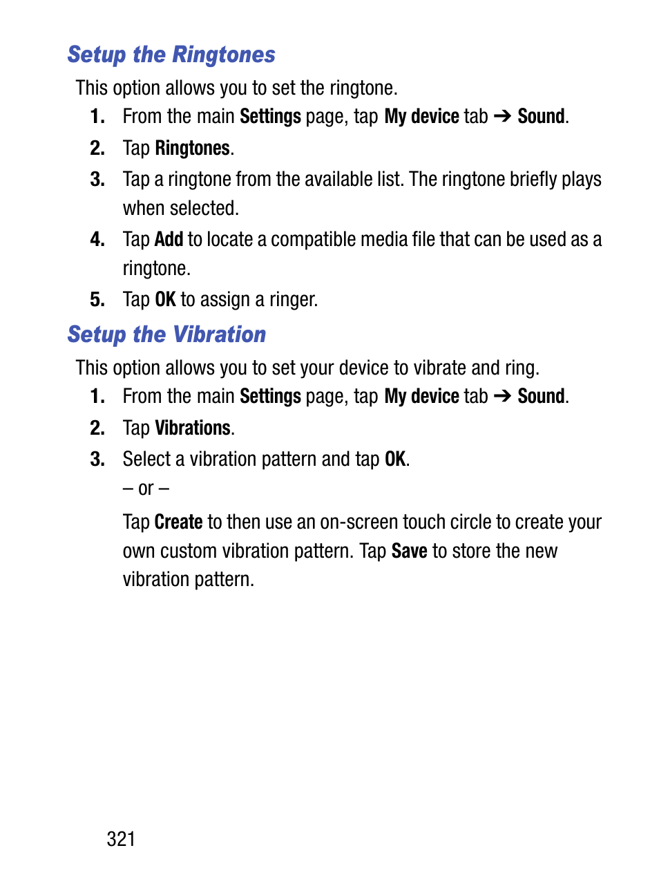 Setup the ringtones, Setup the vibration | Samsung SM-S890LZKATFN User Manual | Page 328 / 459