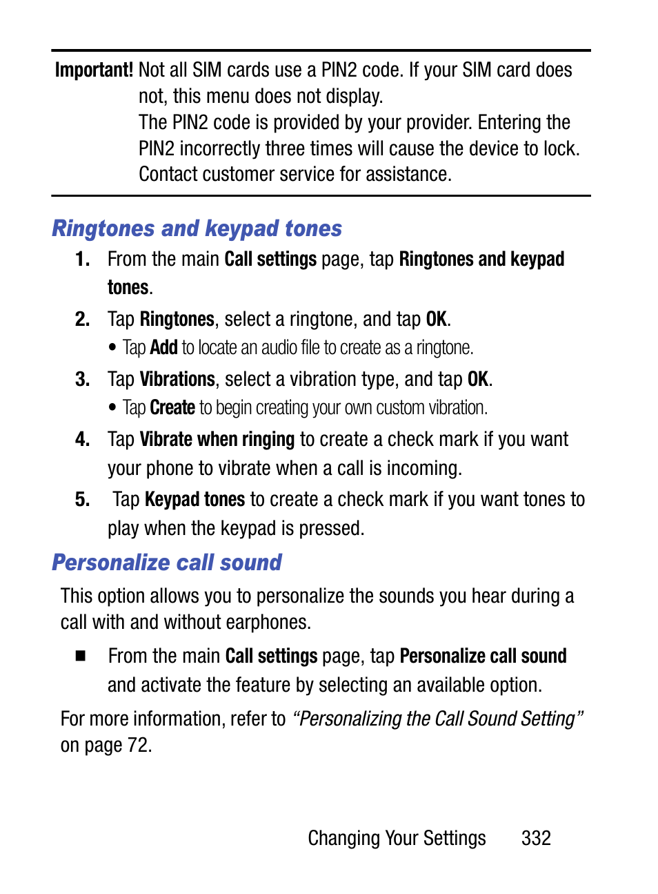 Ringtones and keypad tones, Personalize call sound | Samsung SM-S890LZKATFN User Manual | Page 339 / 459