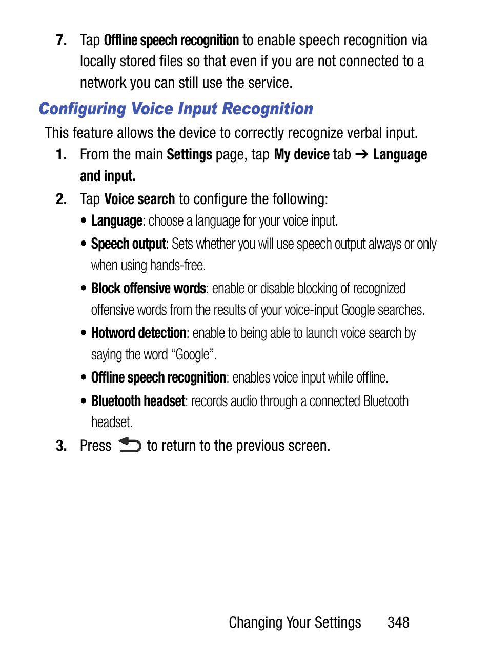 Configuring voice input recognition | Samsung SM-S890LZKATFN User Manual | Page 355 / 459