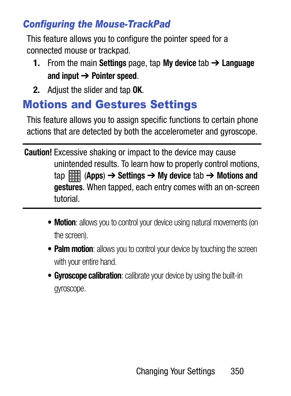 Motions and gestures settings, For more, Configuring the mouse-trackpad | Samsung SM-S890LZKATFN User Manual | Page 357 / 459