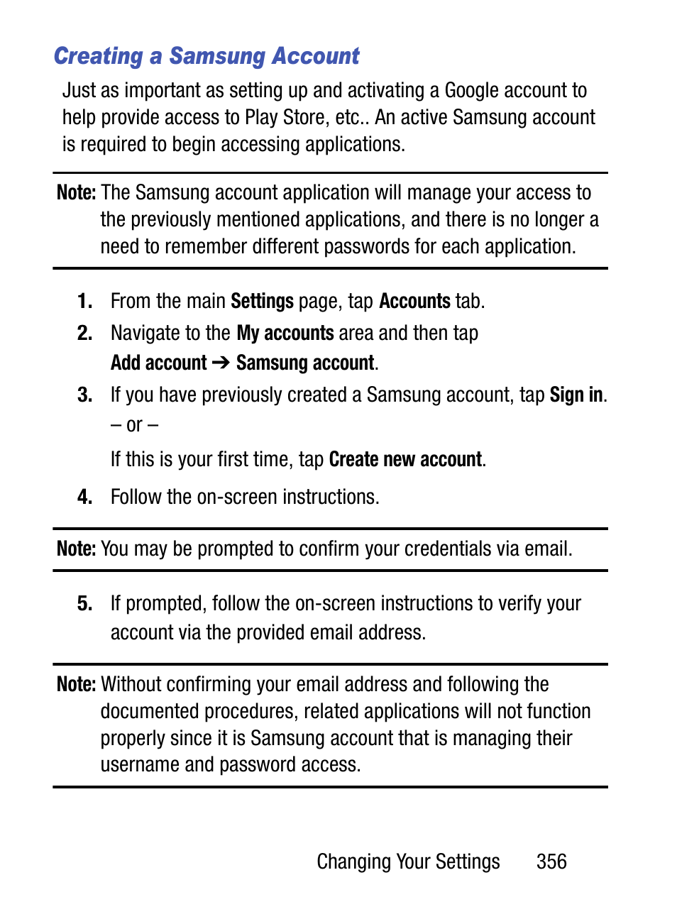 Creating a samsung account | Samsung SM-S890LZKATFN User Manual | Page 363 / 459