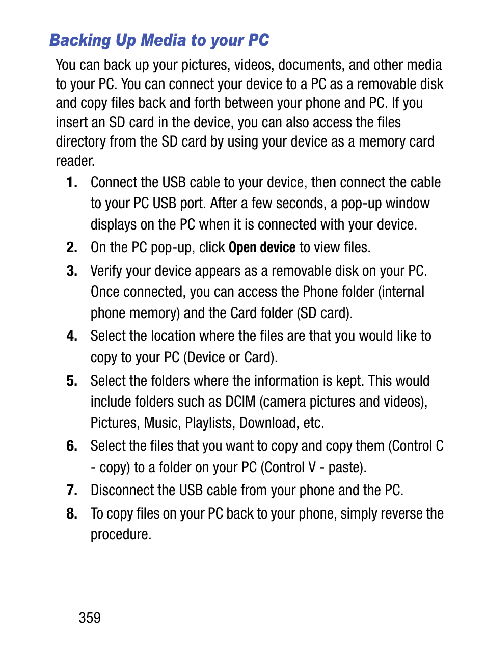 Backing up media to your pc | Samsung SM-S890LZKATFN User Manual | Page 366 / 459