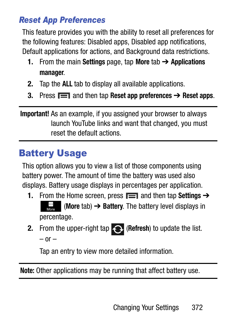 Battery usage, Reset app preferences | Samsung SM-S890LZKATFN User Manual | Page 379 / 459