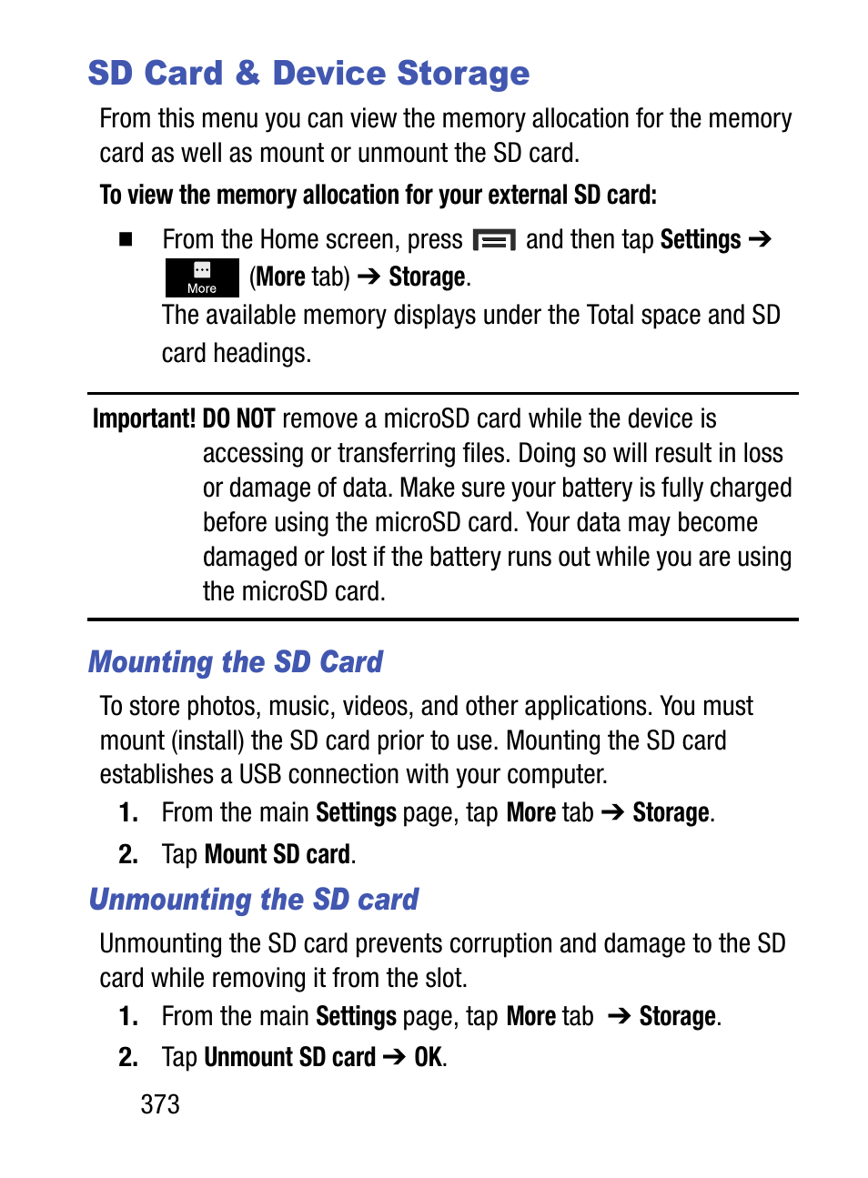 Sd card & device storage | Samsung SM-S890LZKATFN User Manual | Page 380 / 459