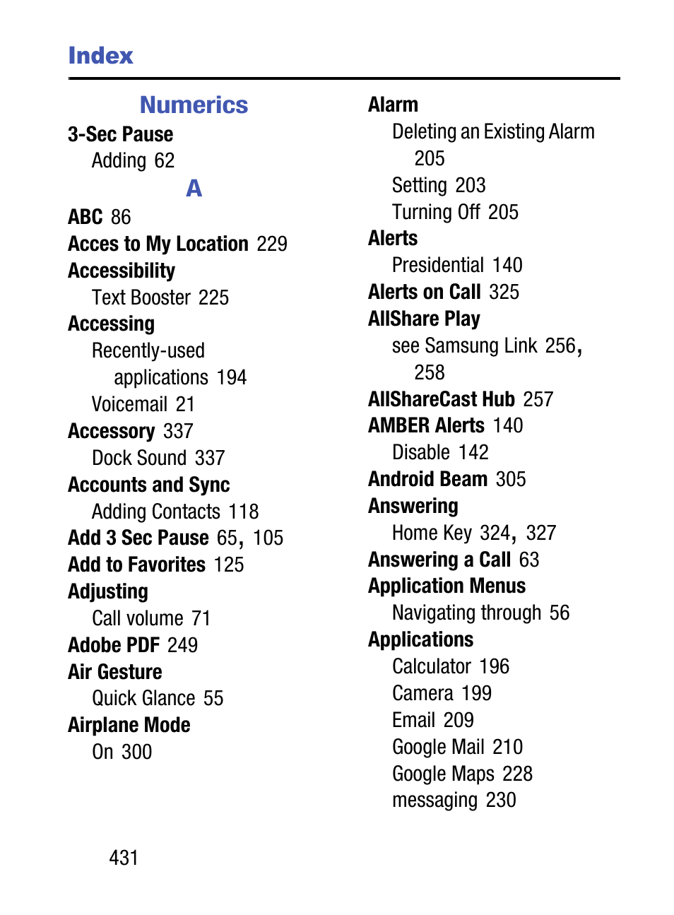 Index | Samsung SM-S890LZKATFN User Manual | Page 438 / 459