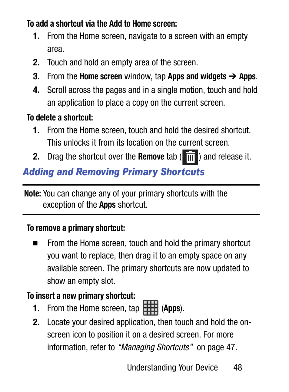 Adding and removing primary shortcuts | Samsung SM-S890LZKATFN User Manual | Page 55 / 459