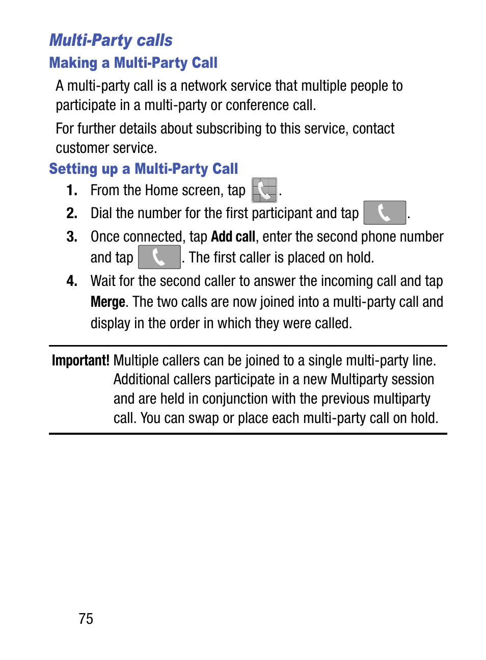 Multi-party calls | Samsung SM-S890LZKATFN User Manual | Page 82 / 459